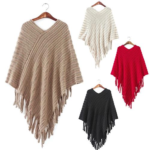 <transcy>Winter Outwear Women&#39;S Knit Warm Tassels Poncho Cape Coat Winter</transcy>