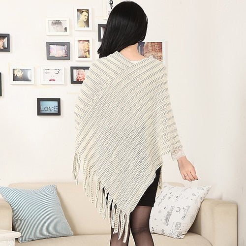 <transcy>Winter Outwear Women&#39;S Knit Warm Tassels Poncho Cape Coat Winter</transcy>