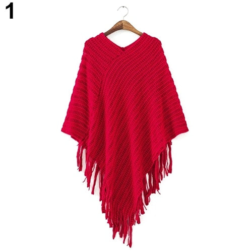 <transcy>Winter Outwear Women&#39;S Knit Warm Tassels Poncho Cape Coat Winter</transcy>