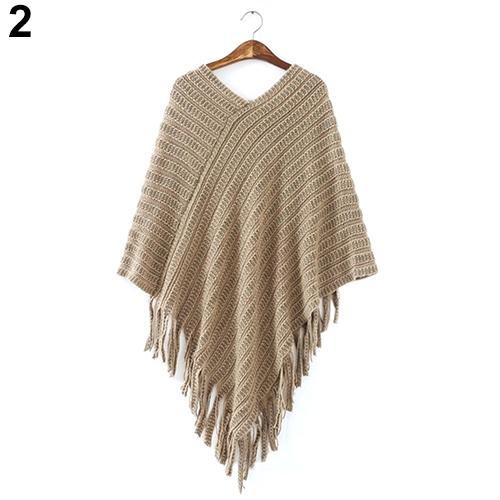 <transcy>Winter Outwear Women&#39;S Knit Warm Tassels Poncho Cape Coat Winter</transcy>